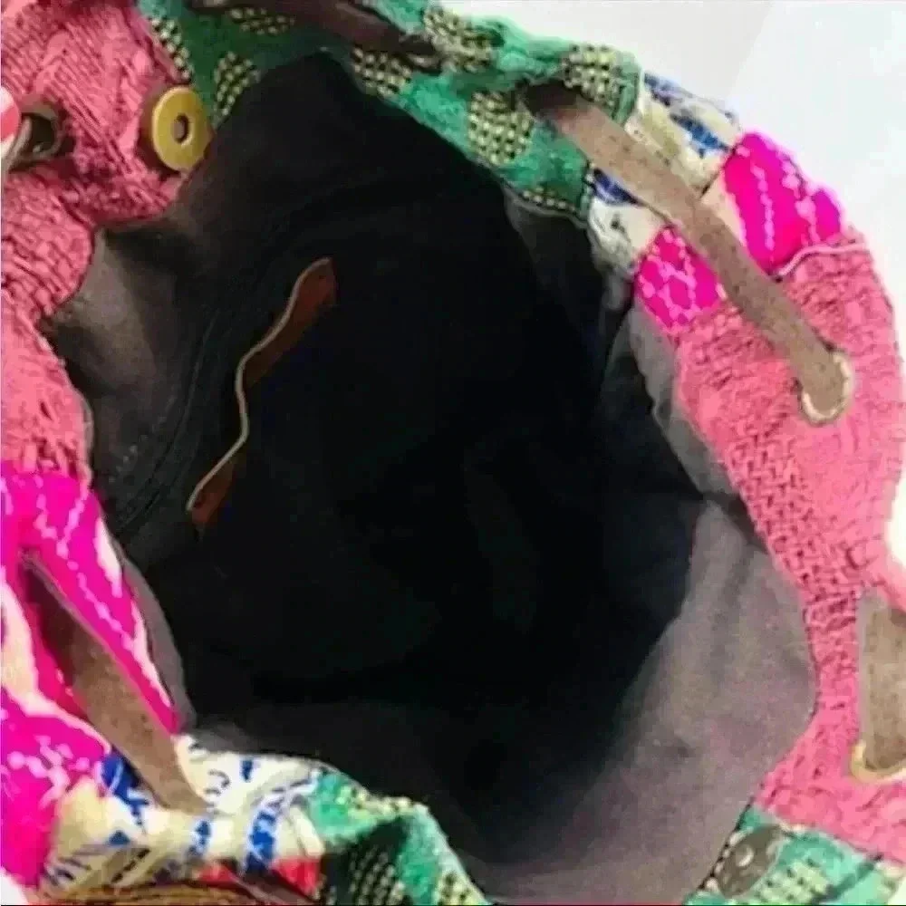 Handcrafted Patchwork Bucket Boho Hobo Drawstring Tassel Backpack Bag